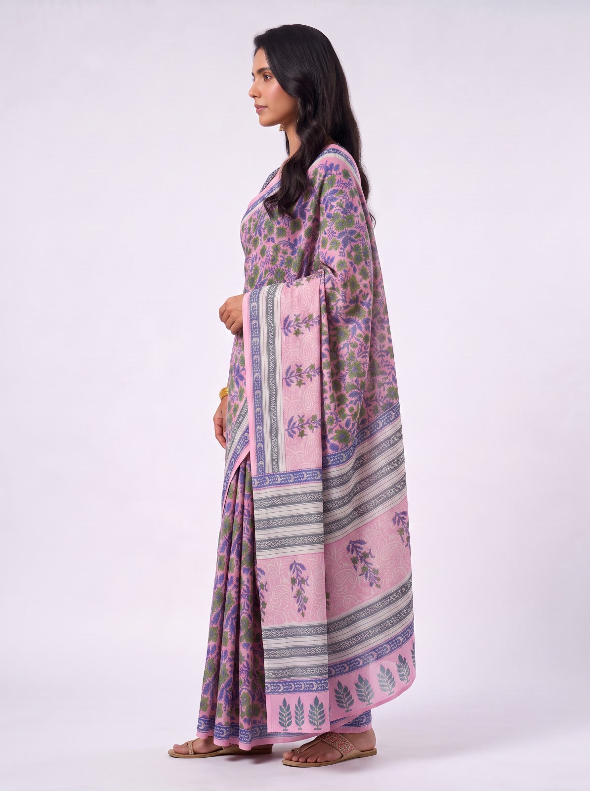 PINK SANGANERI PRINT MUL COTTON SAREE