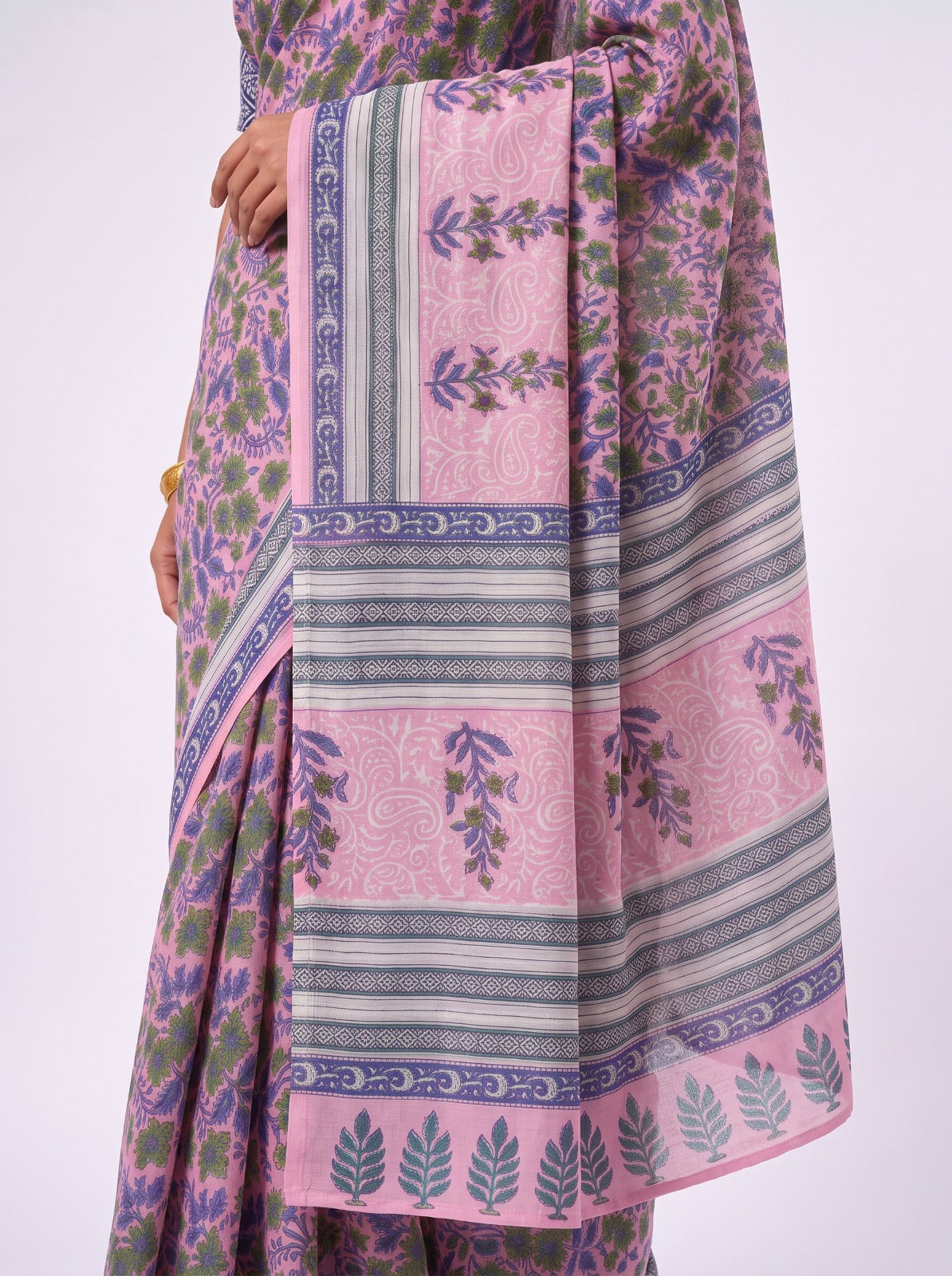 PINK SANGANERI PRINT MUL COTTON SAREE