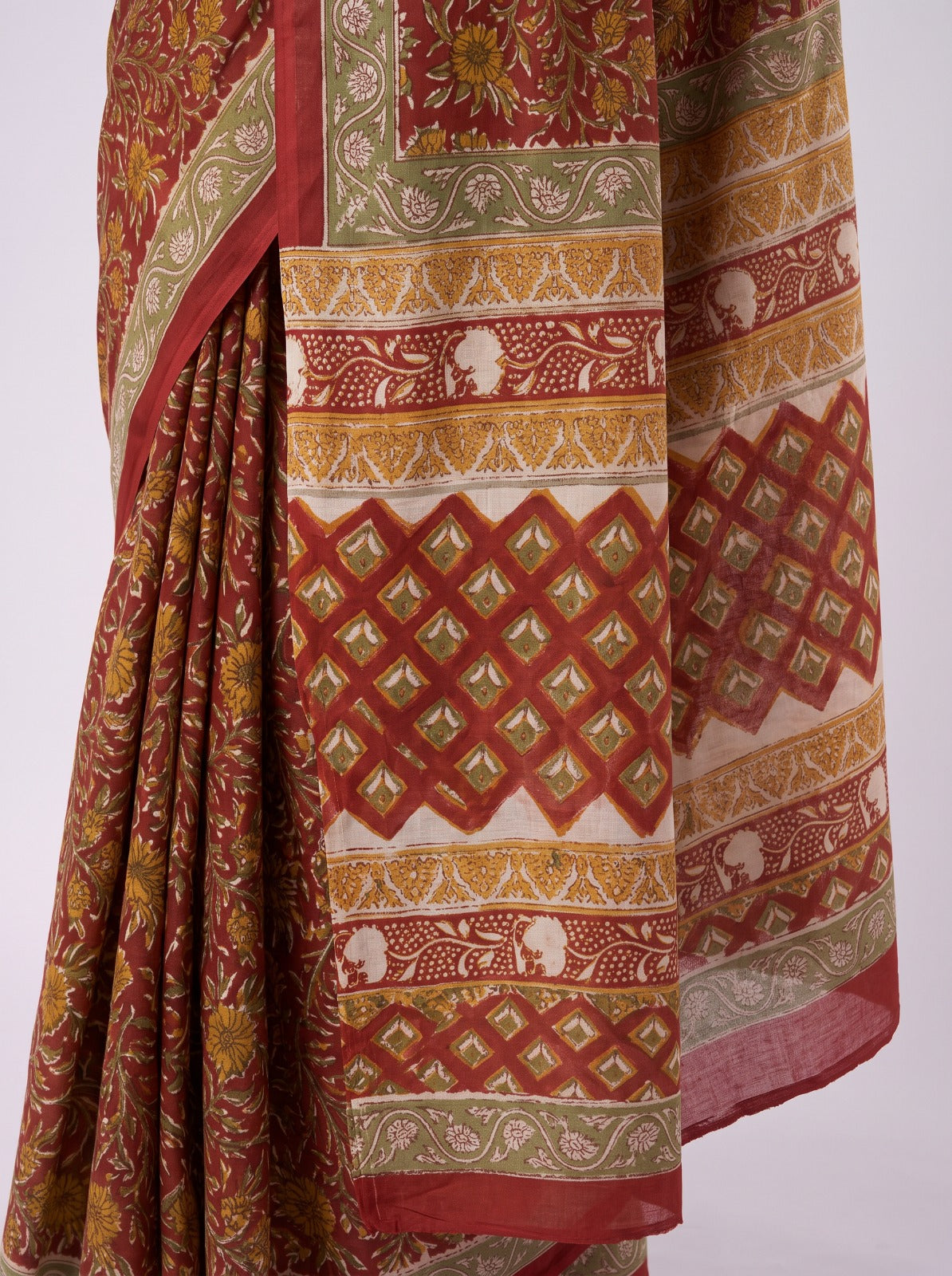 Red Floral Sanganeri Print Mul Cotton Saree