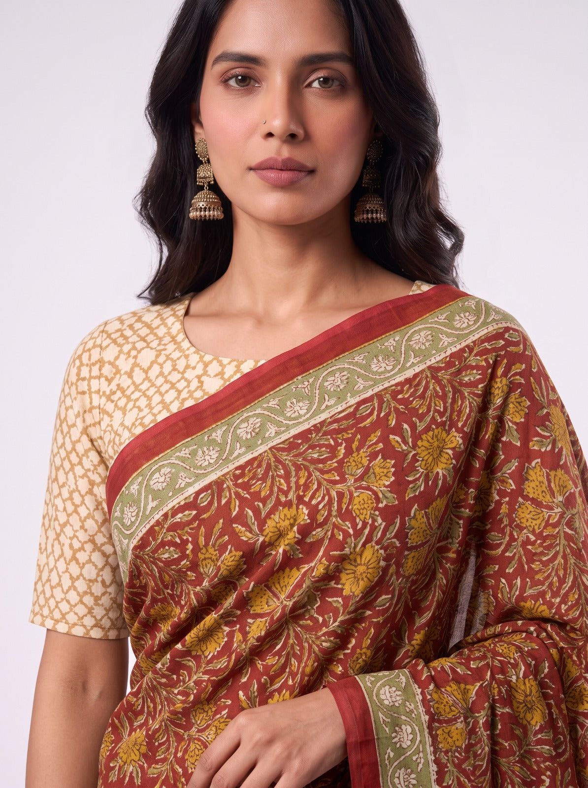 Red Floral Sanganeri Print Mul Cotton Saree
