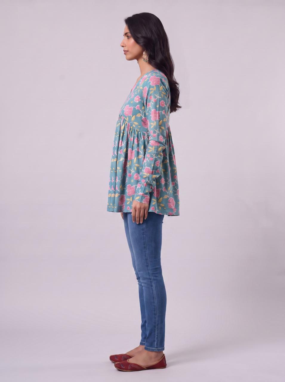 Gulabi Teal Tunic Top