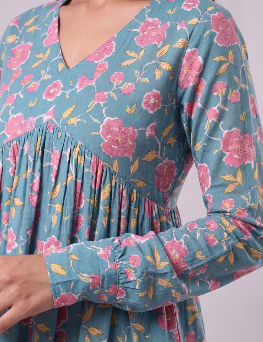 Gulabi Teal Tunic Top