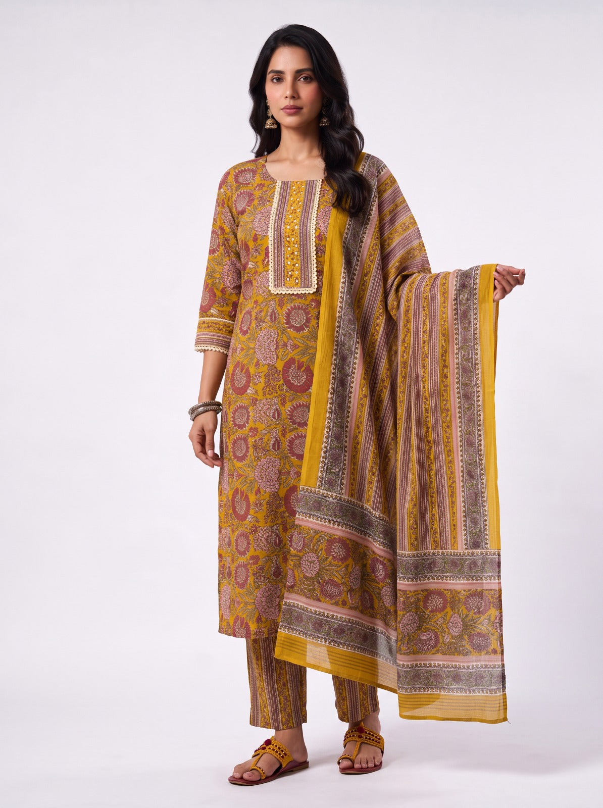 Yellow Gulabi Cotton Unstitched Suits
