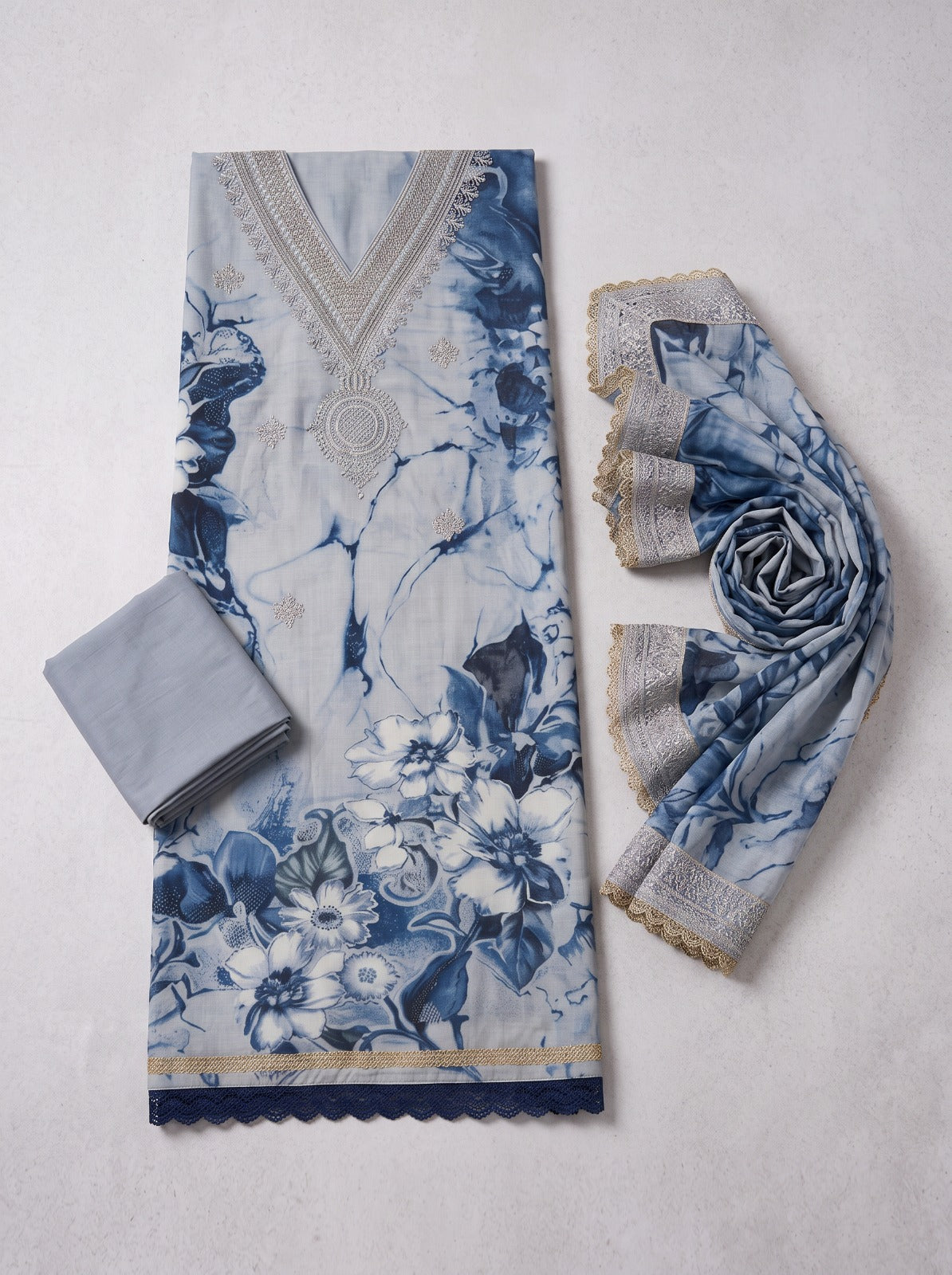 Aurelia Azure Mul Chanderi Silk Unstitched Suit