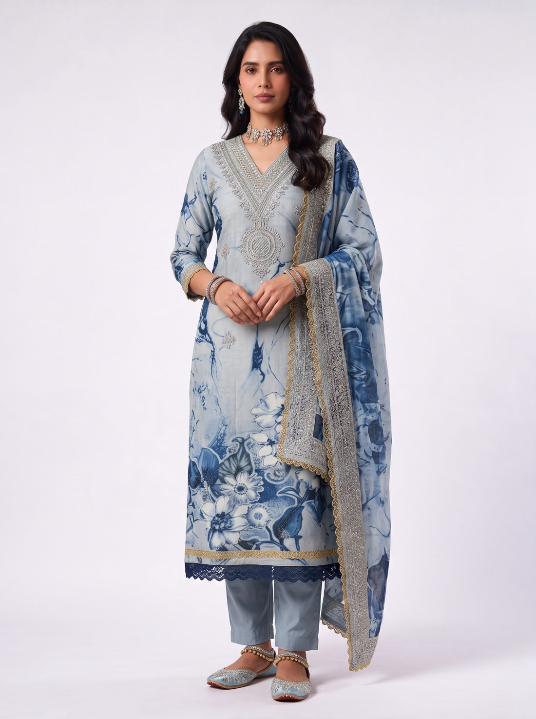 Aurelia Azure Mul Chanderi Silk Unstitched Suit