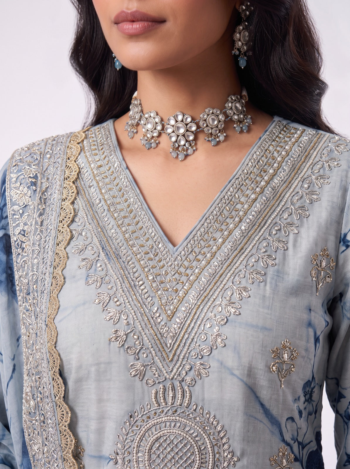 Aurelia Azure Mul Chanderi Silk Unstitched Suit