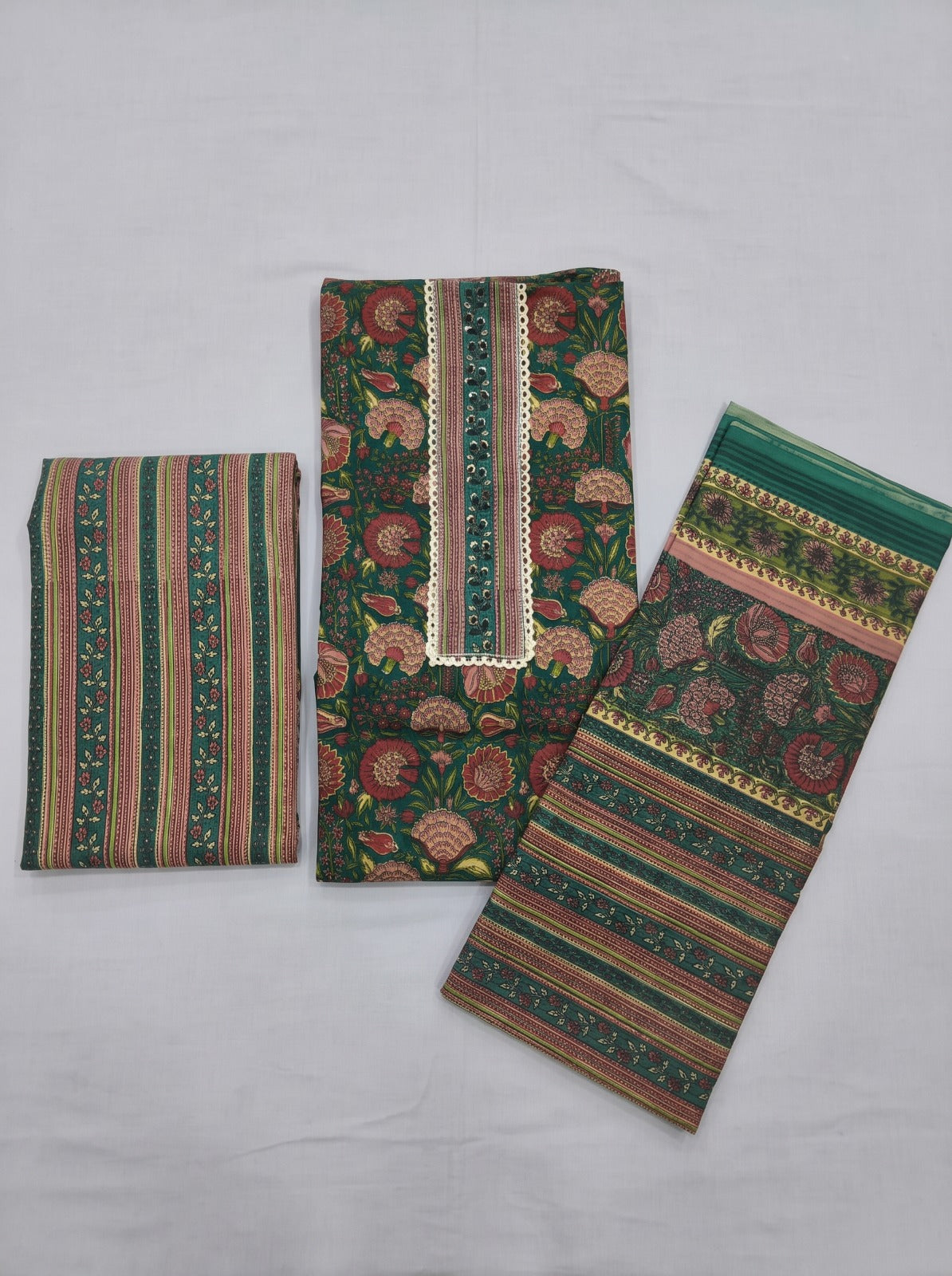Green Gulabi Cotton Unstitched Suit