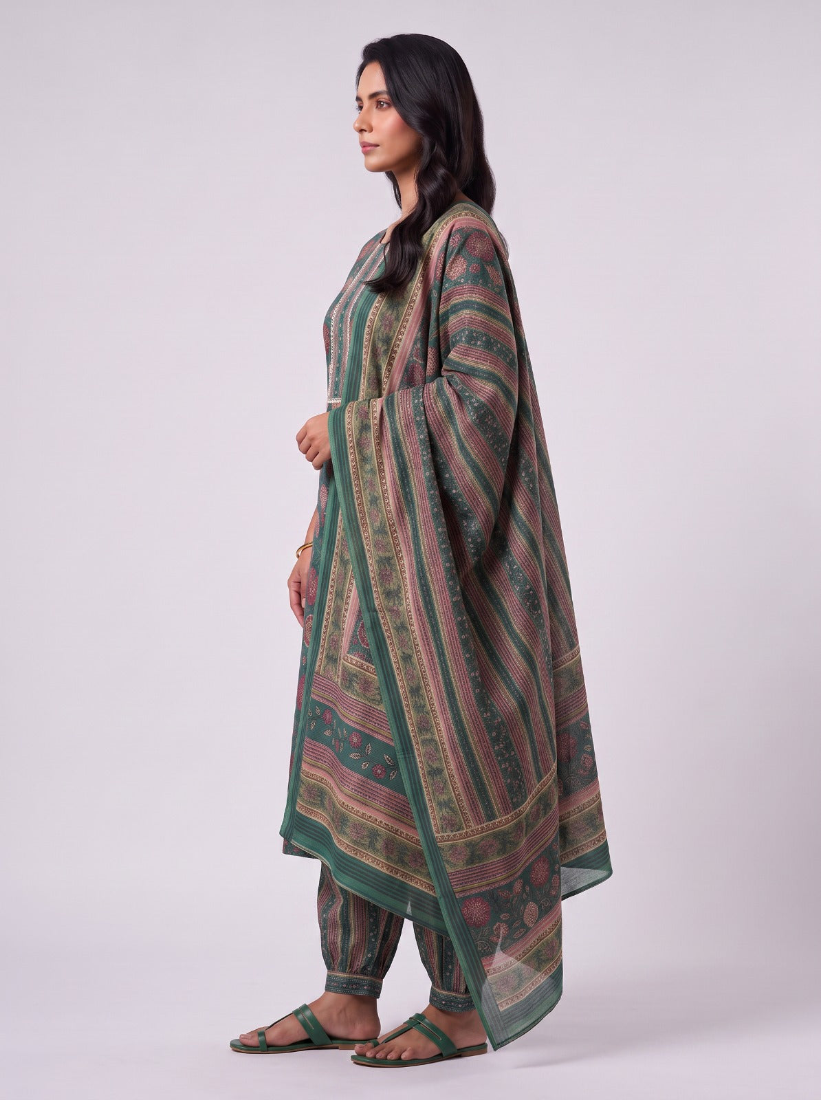 Green Gulabi Cotton Unstitched Suit