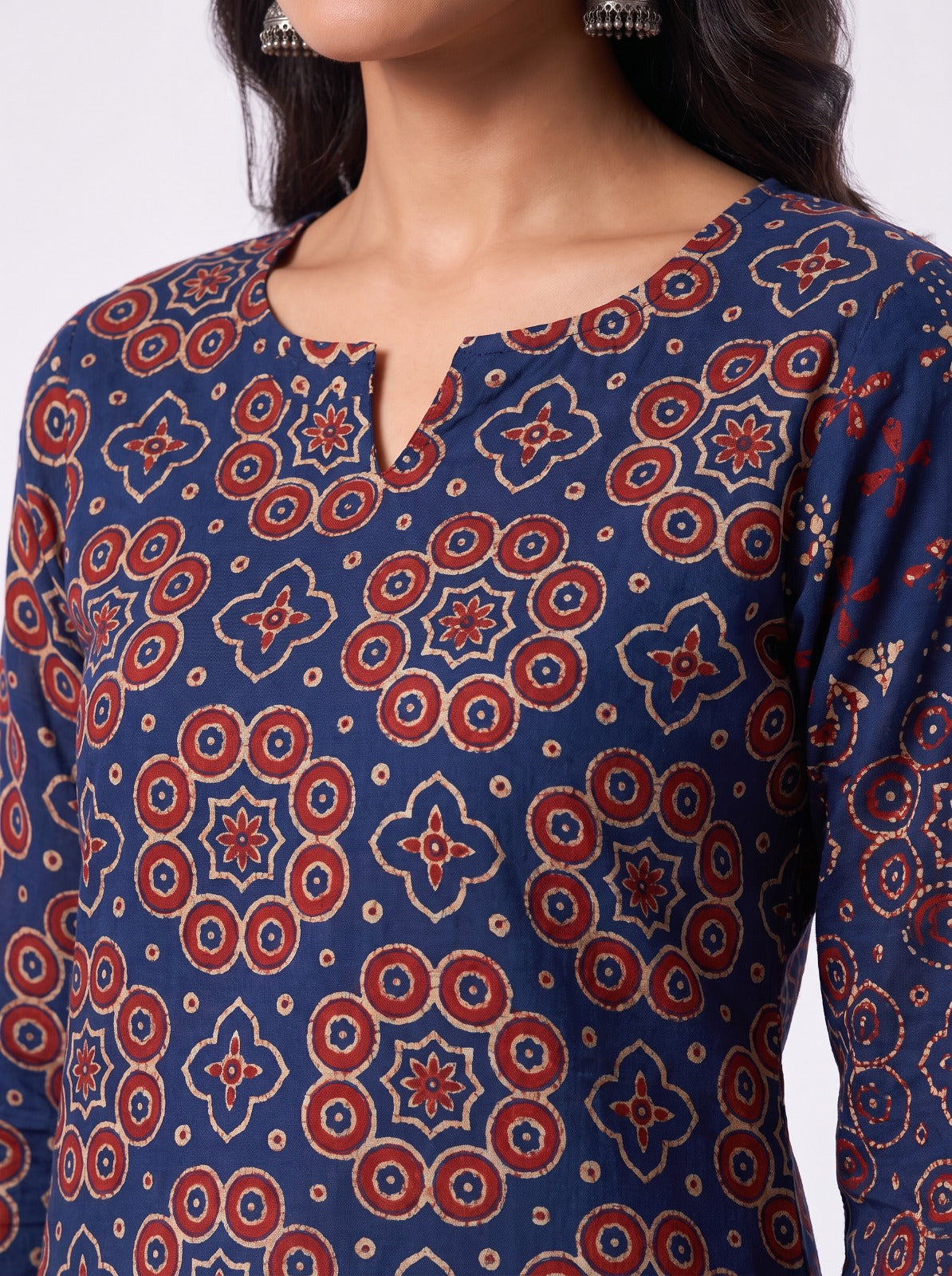 Vibrant Ajrakh Print Cotton Unstitched Dress Material With Cotton Shawl