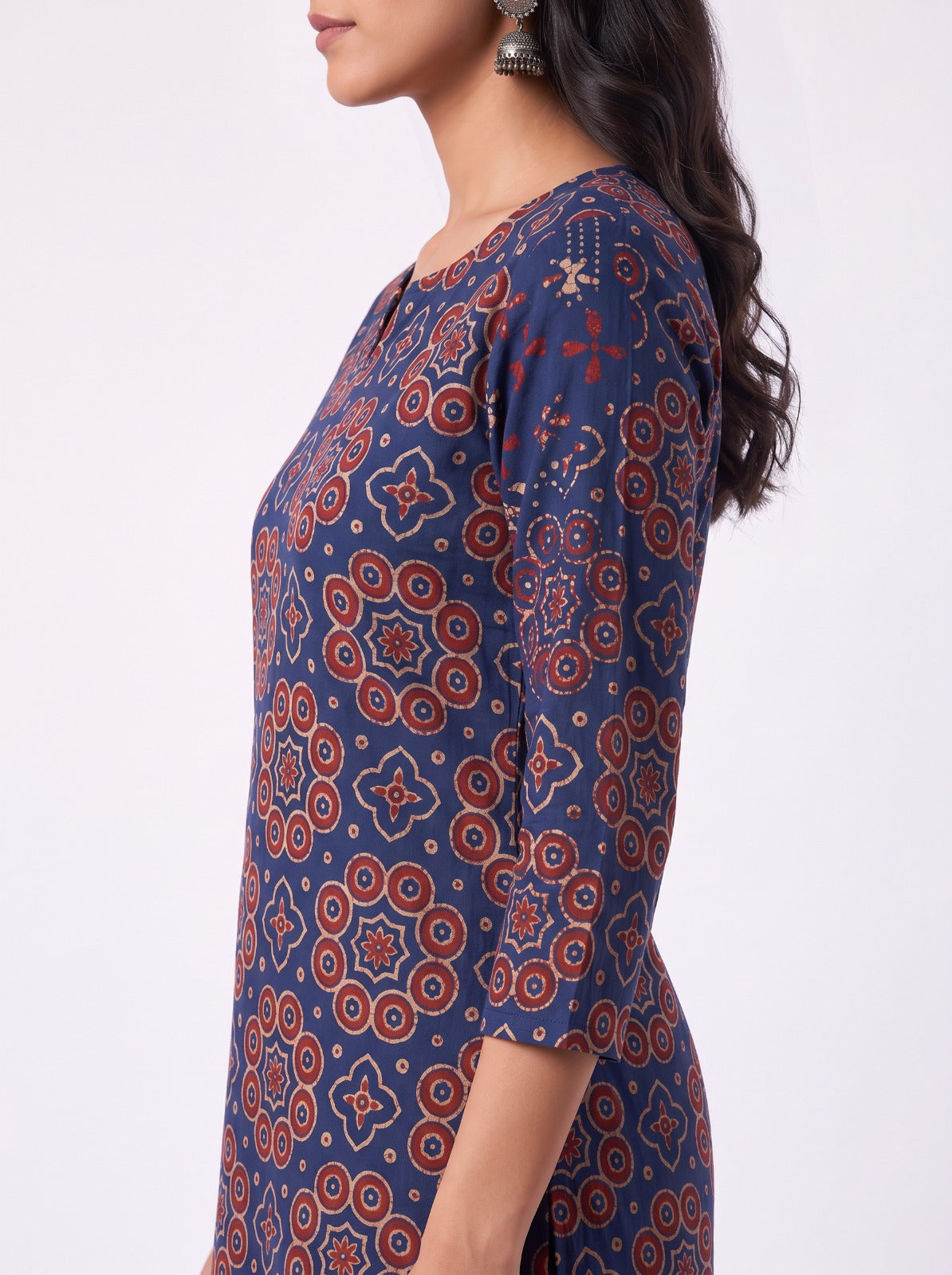 Vibrant Ajrakh Print Cotton Unstitched Dress Material With Cotton Shawl