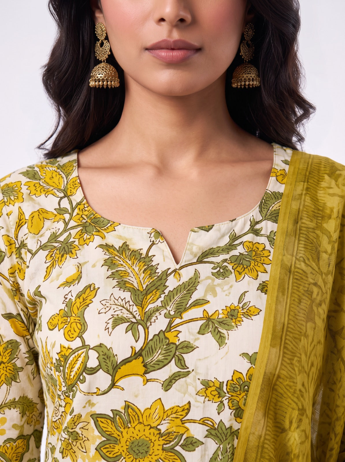 Floral Vibe Cotton Unstitched Dress Material With Kota Doriya Shawl