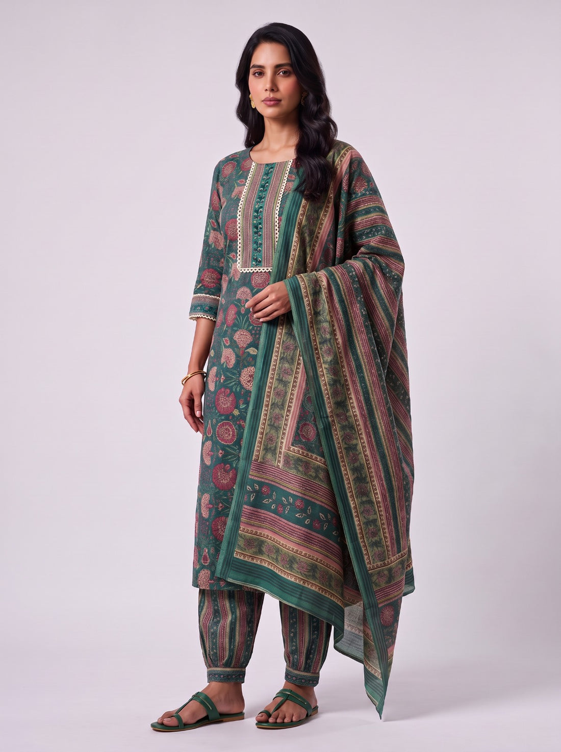 Green Gulabi Cotton Unstitched Suit
