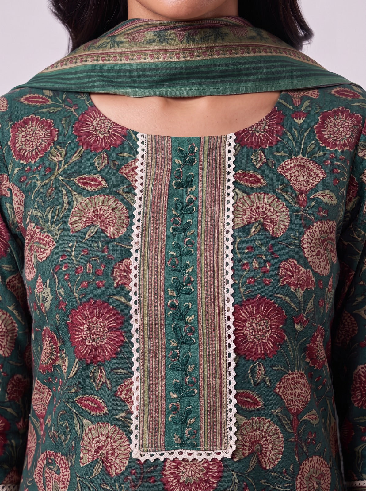 Green Gulabi Cotton Unstitched Suit
