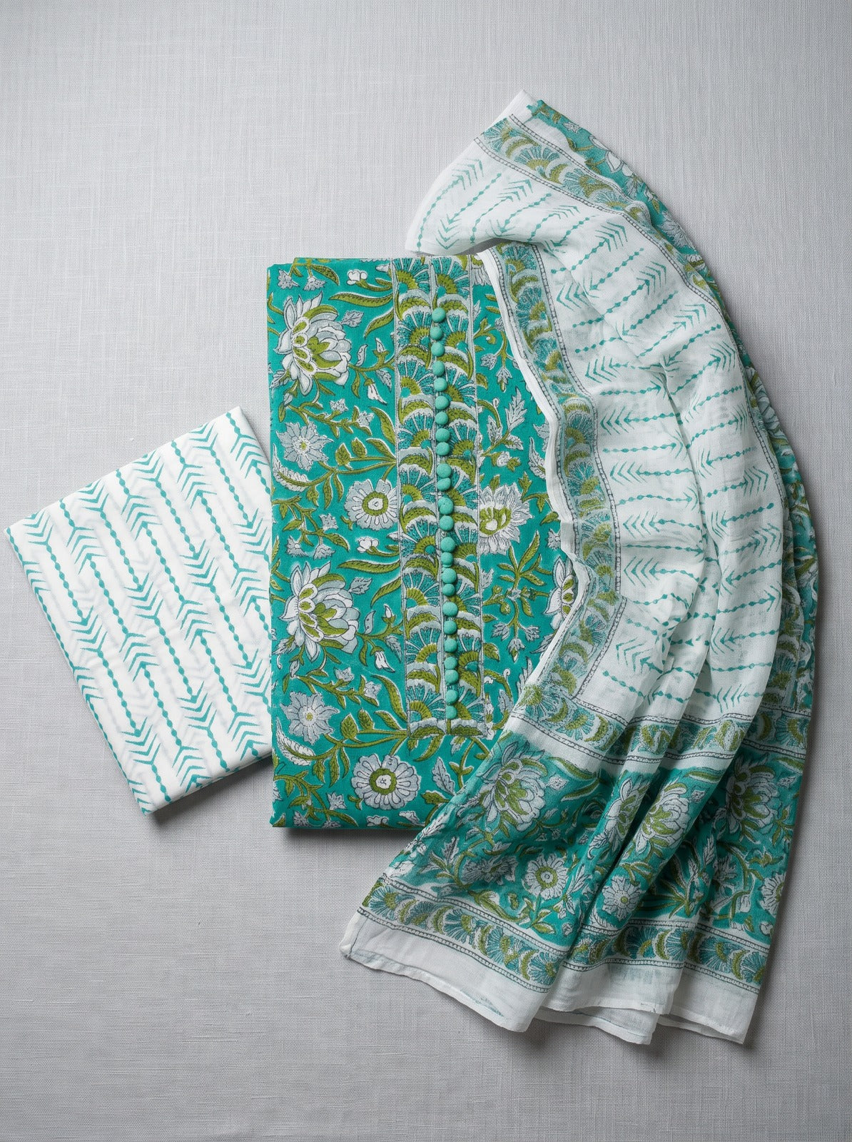 Nila Leaf Sanganeri Print Cotton Unstitched Suit