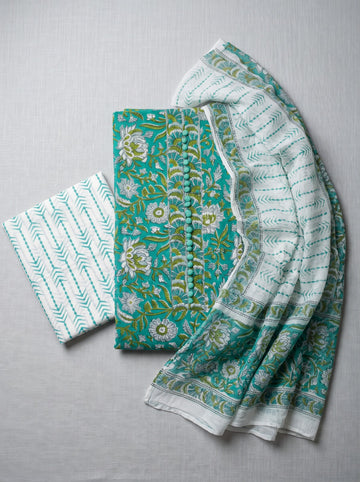 Nila Leaf Sanganeri Print Cotton Unstitched Suit