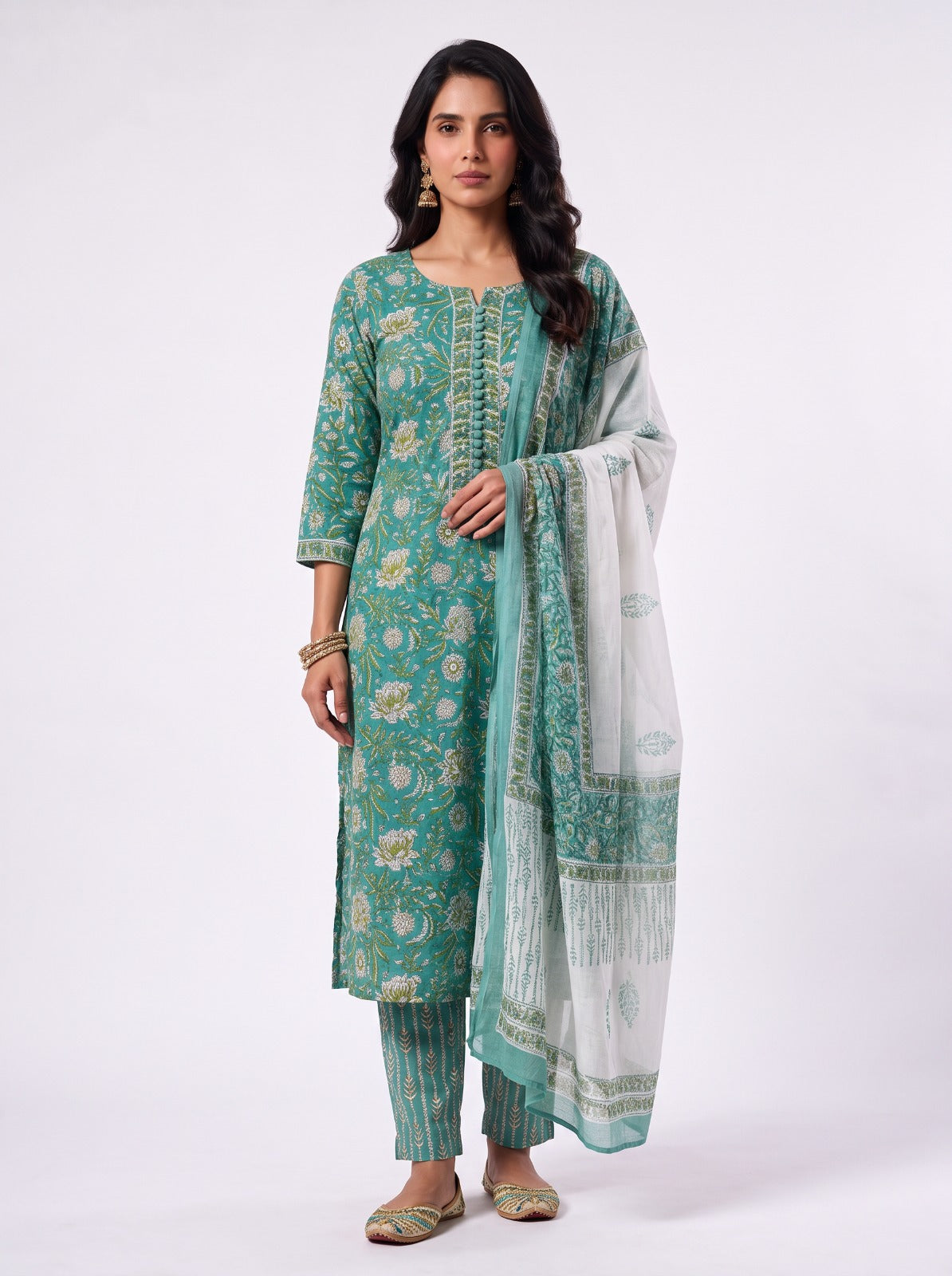 Nila Leaf Sanganeri Print Cotton Unstitched Suit