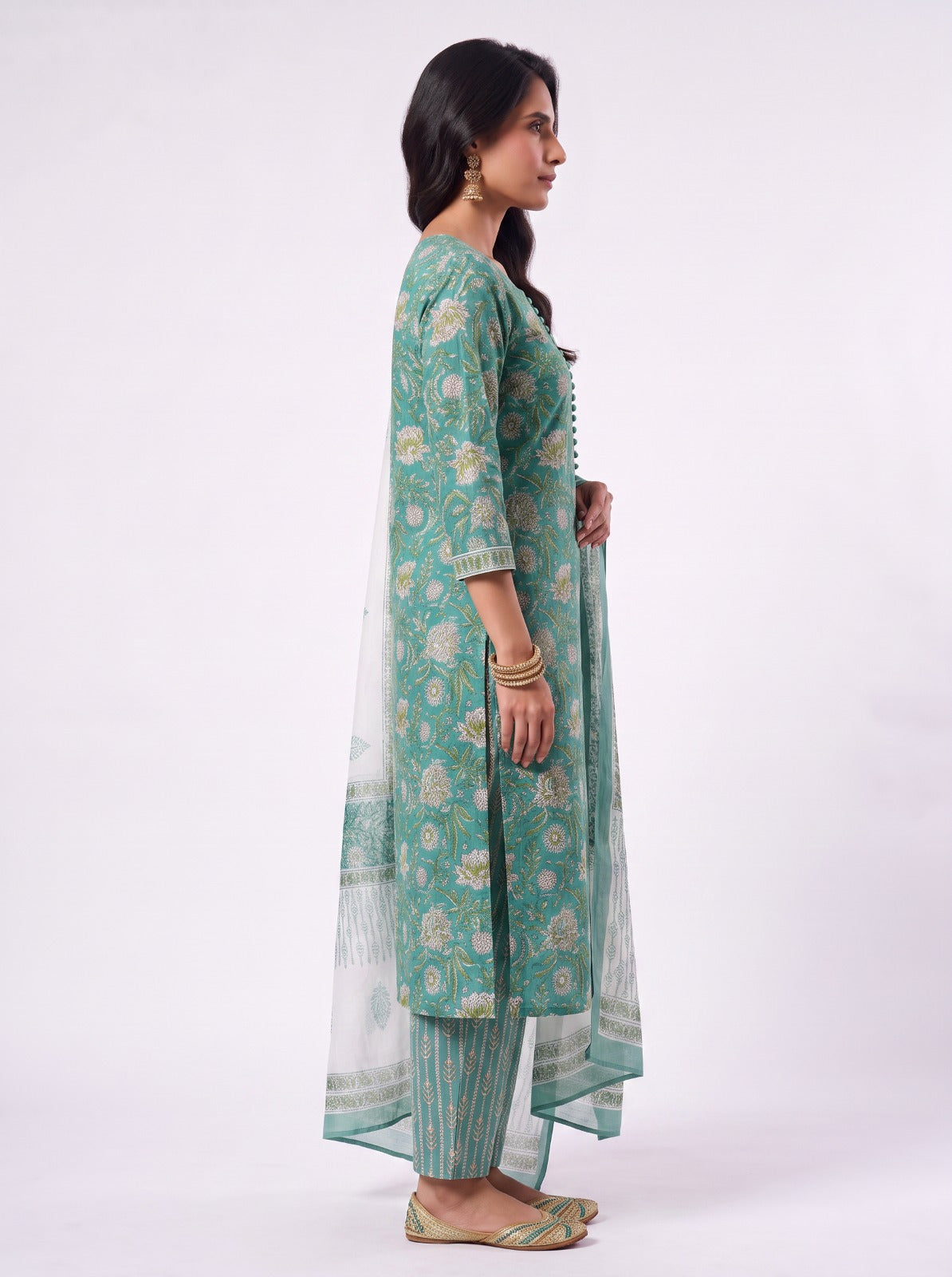Nila Leaf Sanganeri Print Cotton Unstitched Suit