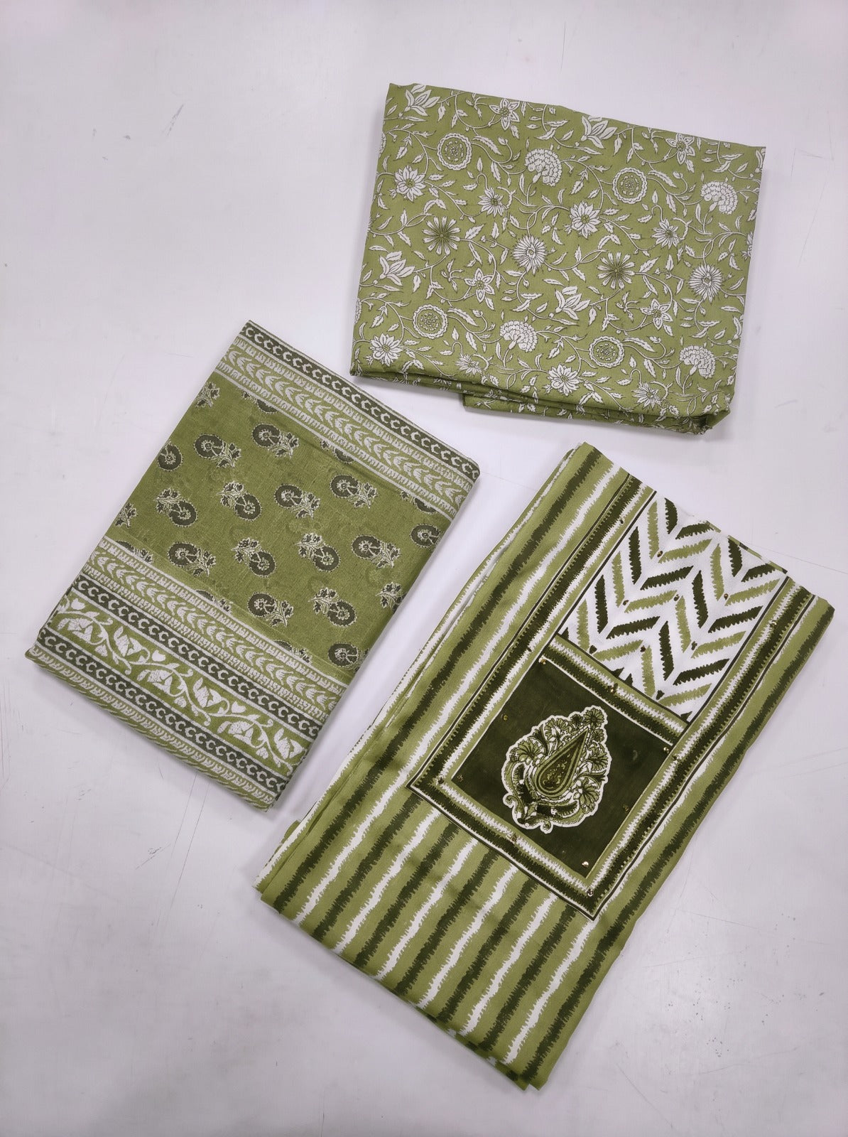 Green Malhar Cotton Unstitched Suit