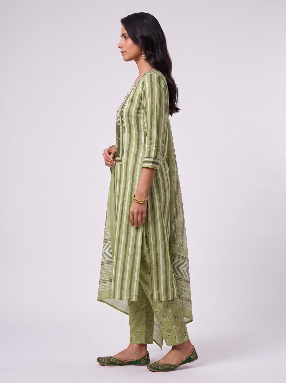 Green Malhar Cotton Unstitched Suit