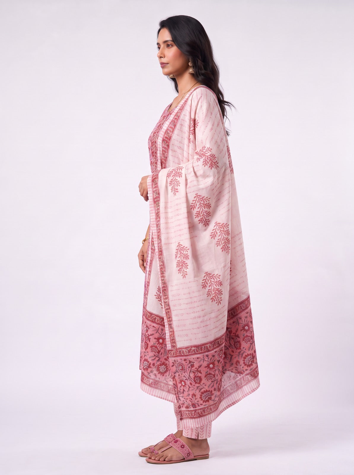 Pink Jasmine Sanganeri Print Cotton Unstitched Suit
