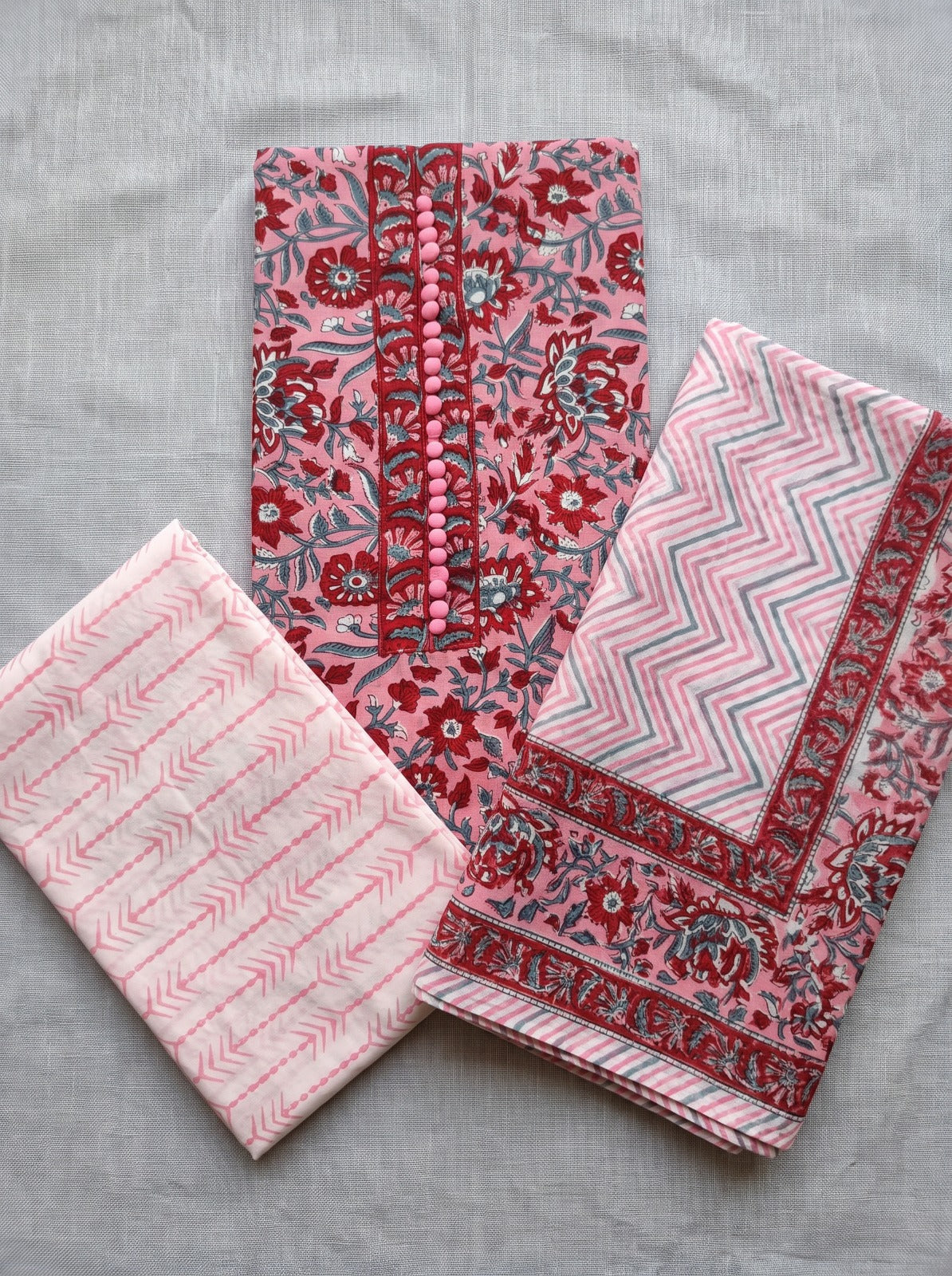 Pink Jasmine Sanganeri Print Cotton Unstitched Suit