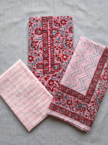 Pink Jasmine Sanganeri Print Cotton Unstitched Suit