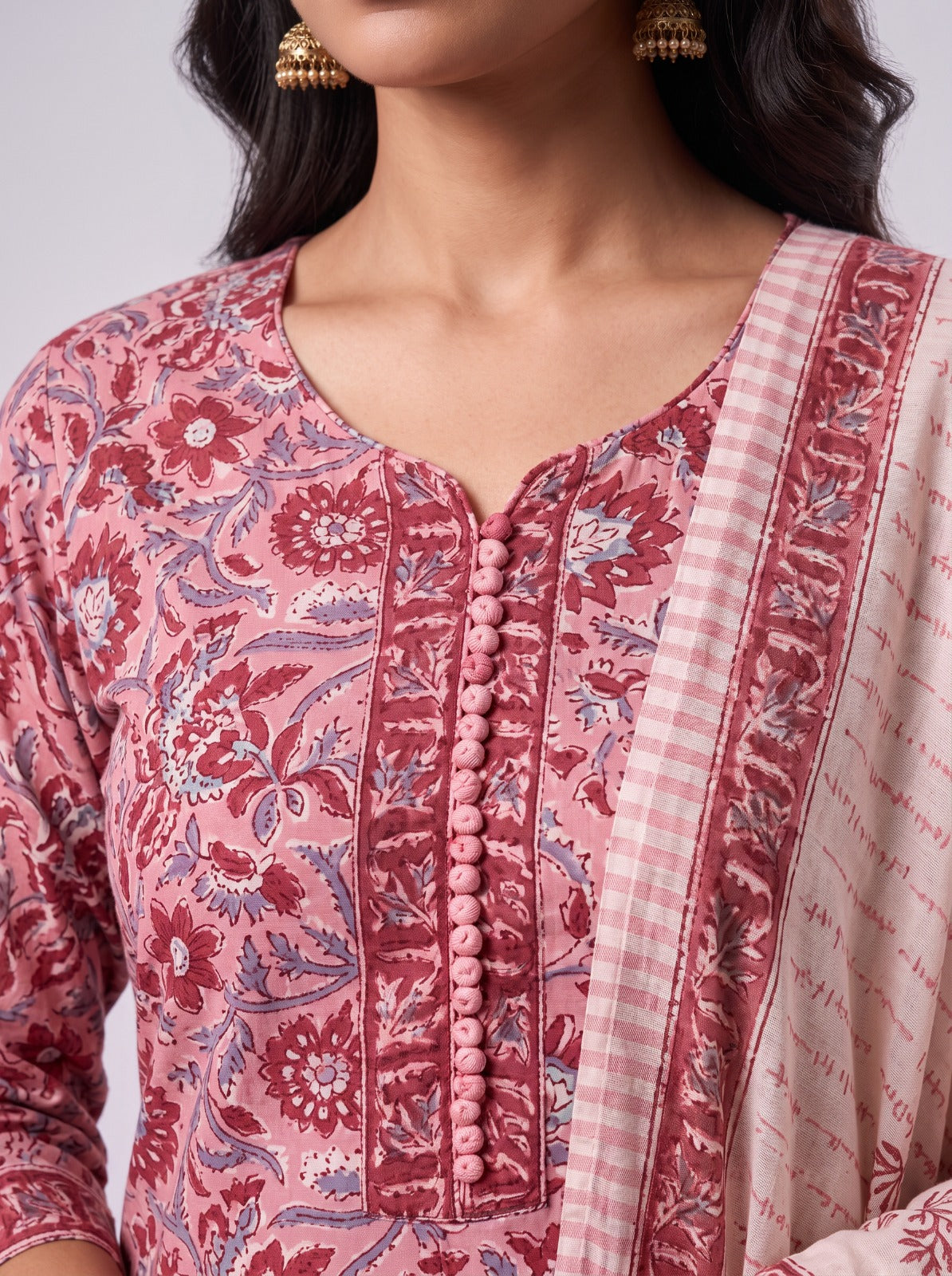 Pink Jasmine Sanganeri Print Cotton Unstitched Suit