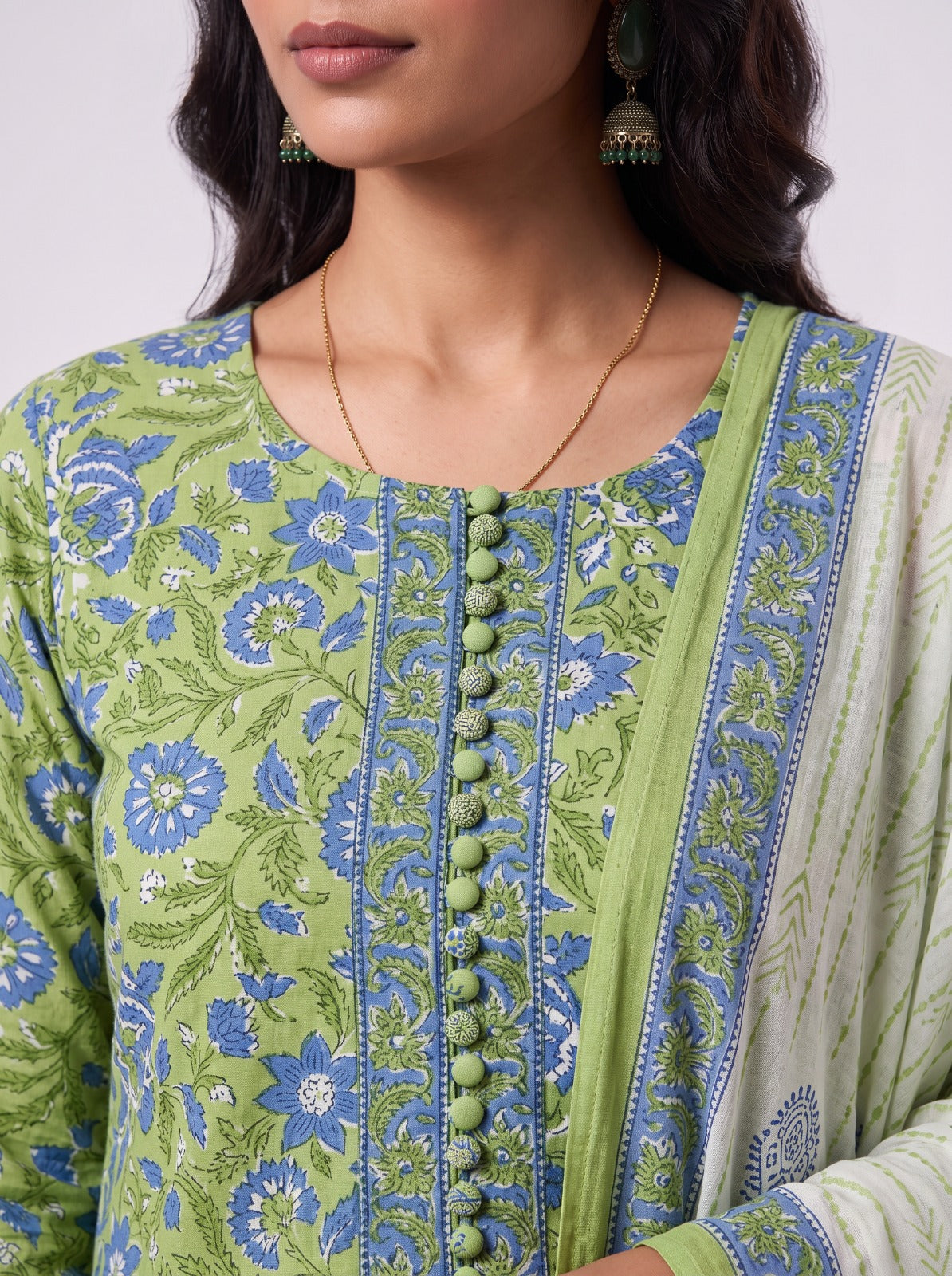 Karishma Green Sanganeri Print Cotton Unstitched Suit