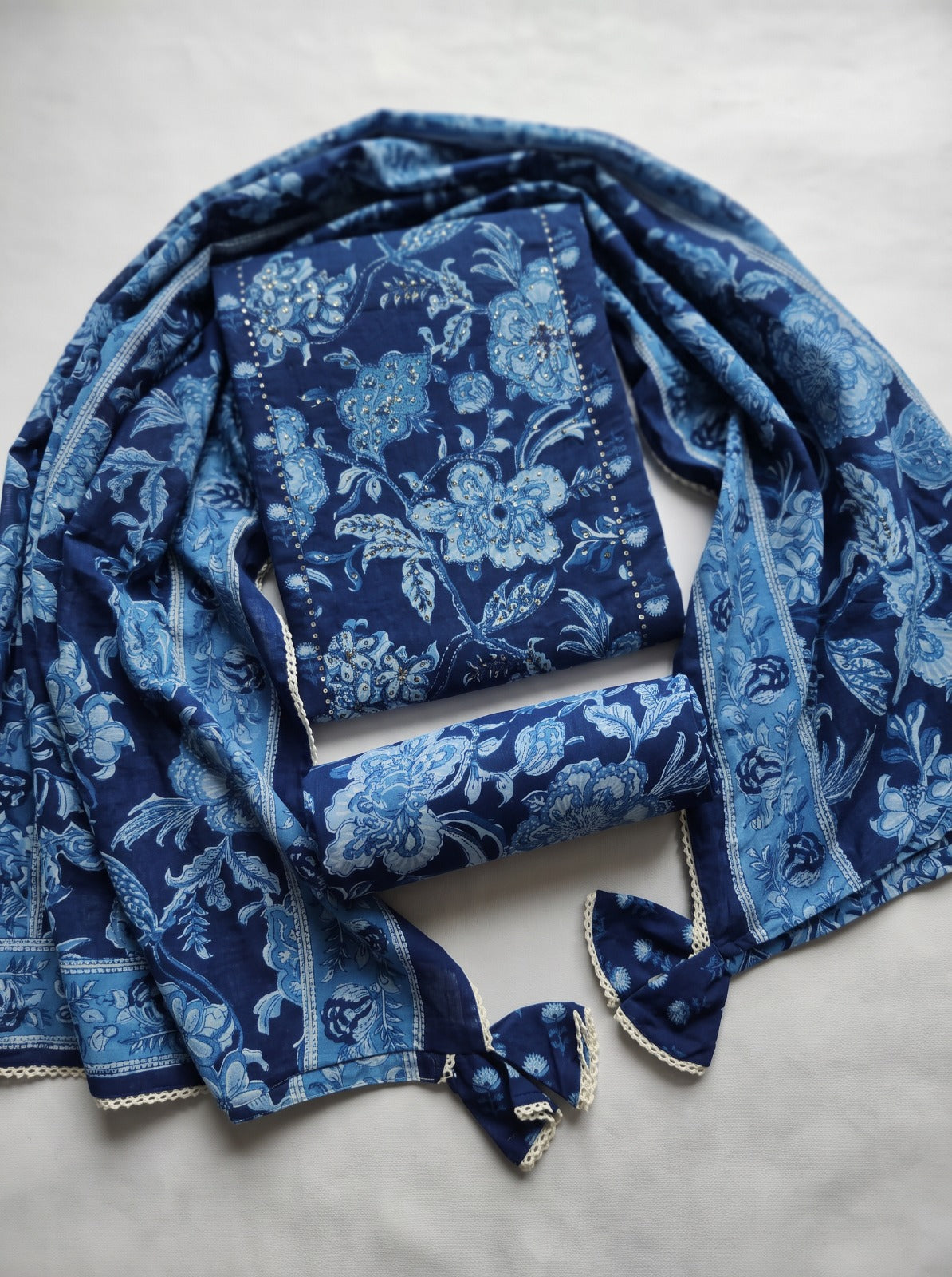 Indigo Floral Jaipur Cotton Unstitched Salwar Cotton Suits