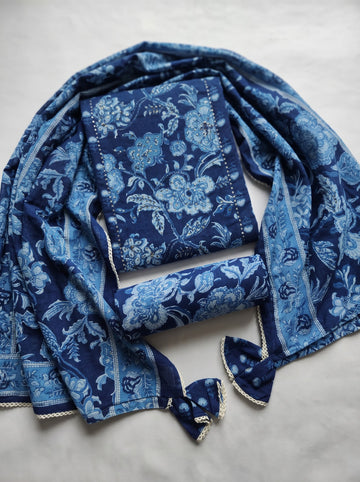 Indigo Floral Jaipur Cotton Unstitched Salwar Cotton Suits