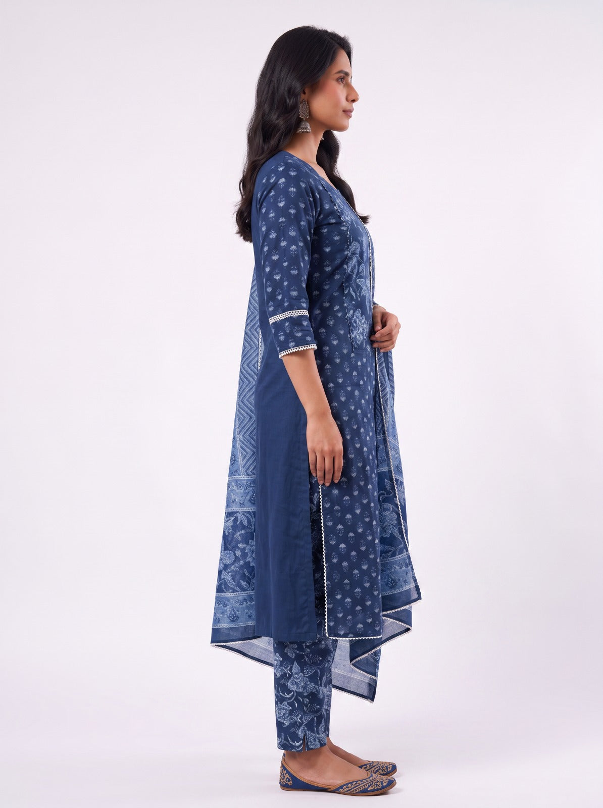 Indigo Floral Jaipur Cotton Unstitched Salwar Cotton Suits