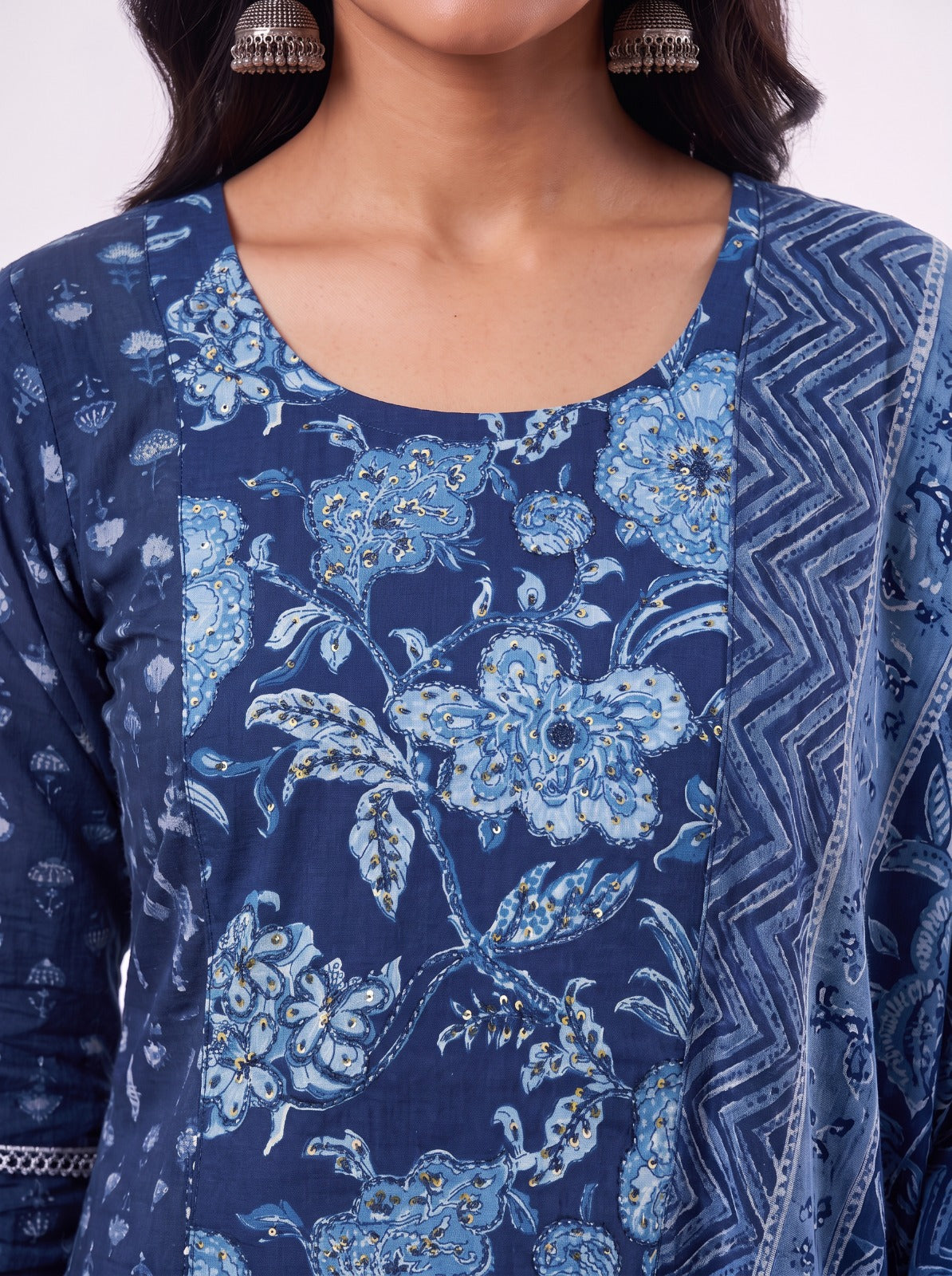 Indigo Floral Jaipur Cotton Unstitched Salwar Cotton Suits