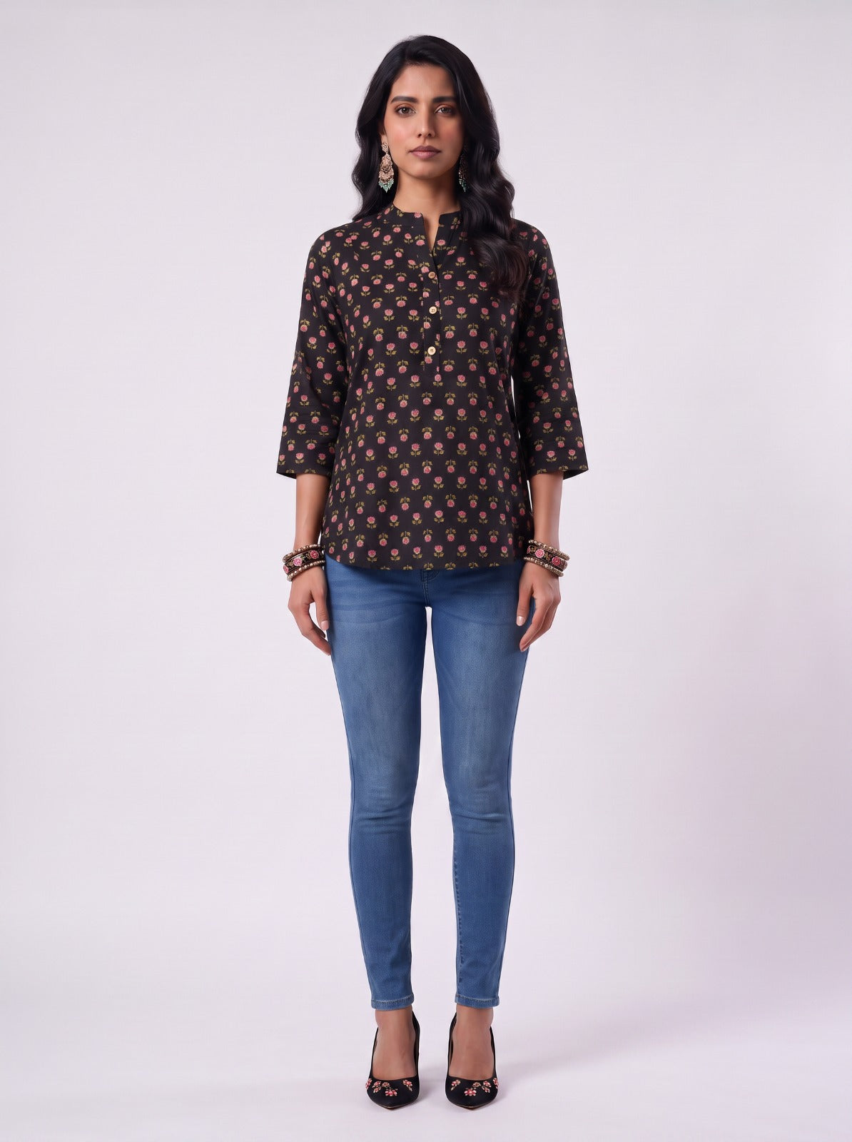 Floral Black Tunic Top