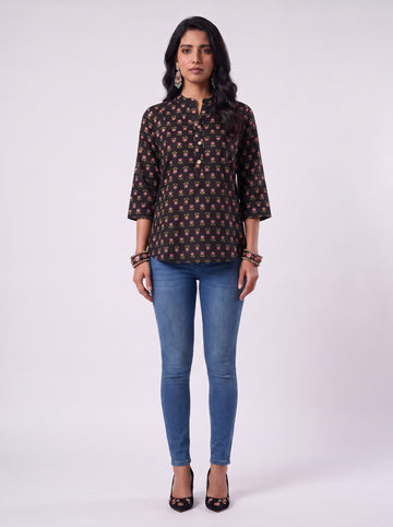 Floral Black Tunic Top