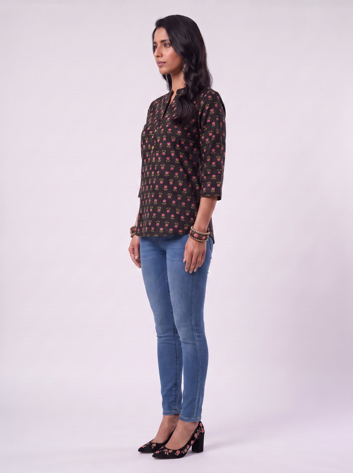 Floral Black Tunic Top