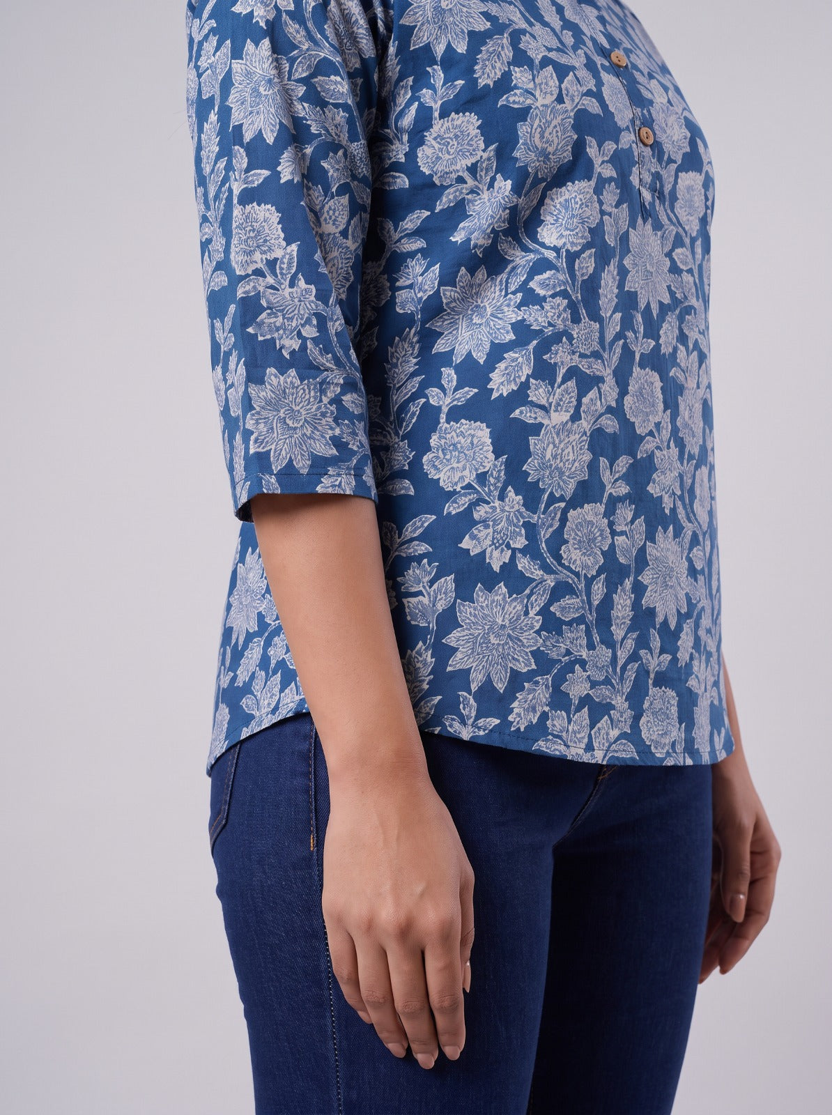 Floral Indigo Tunic Top