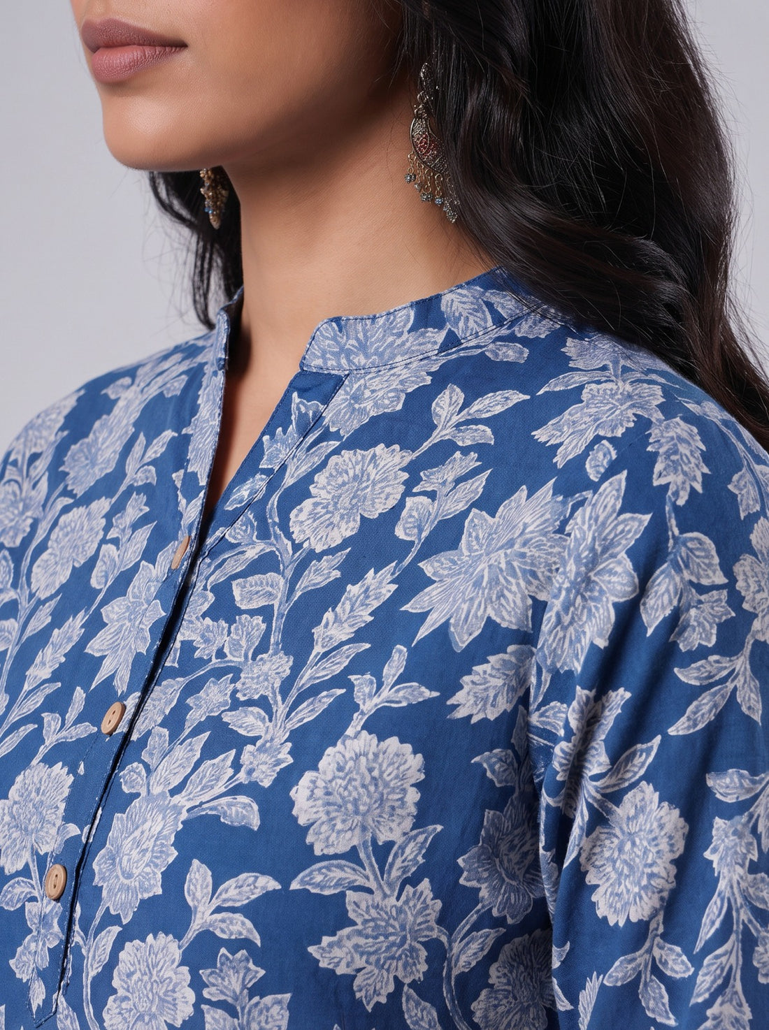 Floral Indigo Tunic Top