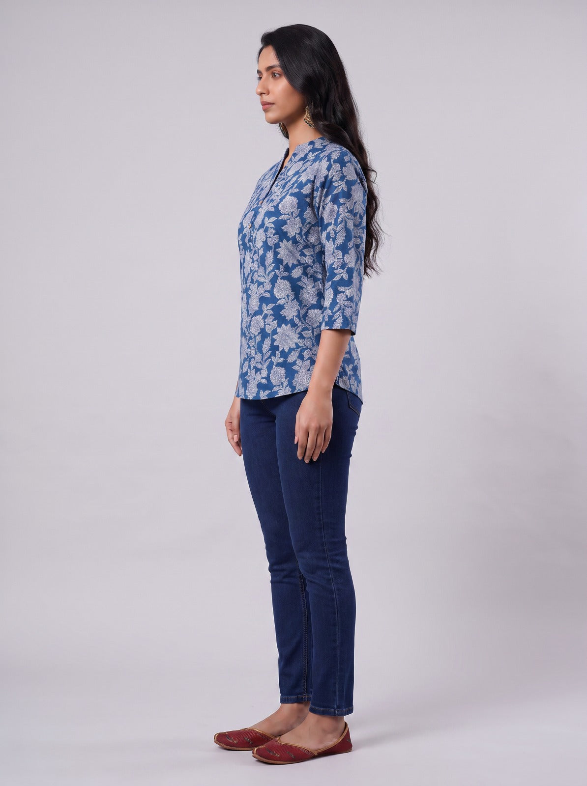Floral Indigo Tunic Top