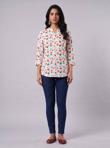 Floral White Tunic Top
