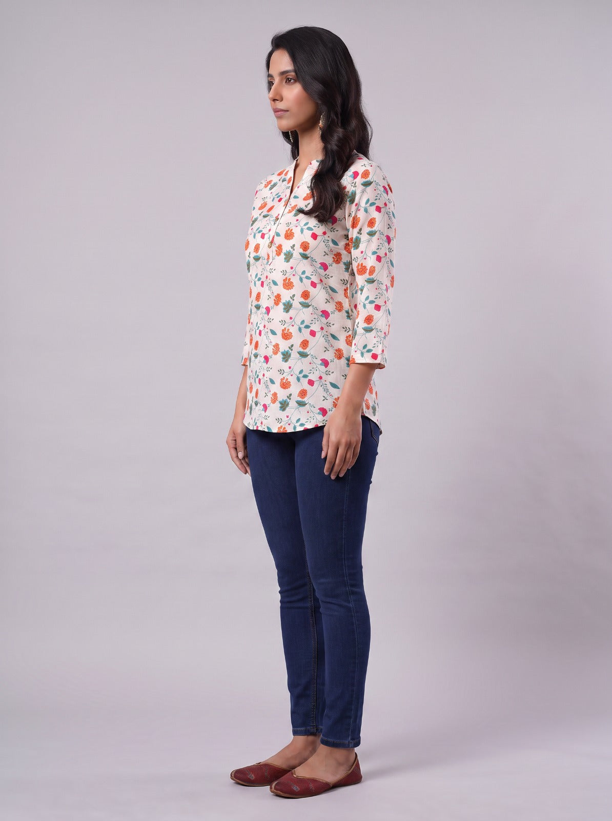 Floral White Tunic Top