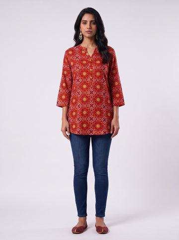 Floral Red Tunic Top