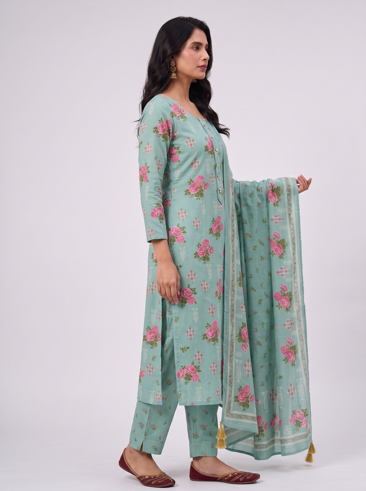SAGE TEAL JAIPUR COTTON UNSTITCHED MATERIAL