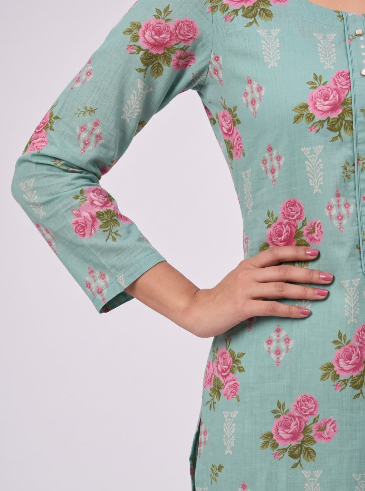 SAGE TEAL JAIPUR COTTON UNSTITCHED MATERIAL