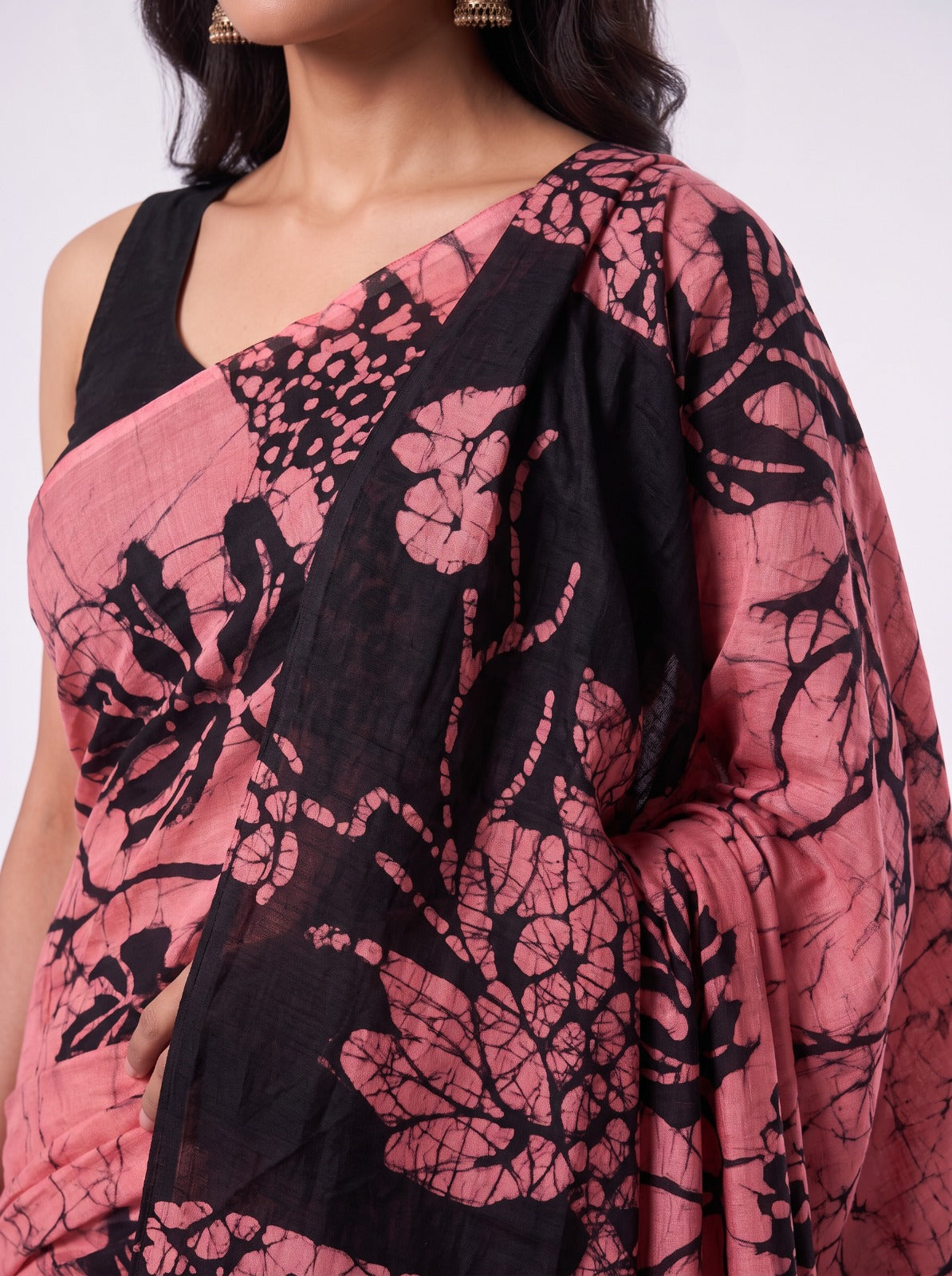 FLORAL PEACH BATIK MUL COTTON SAREE