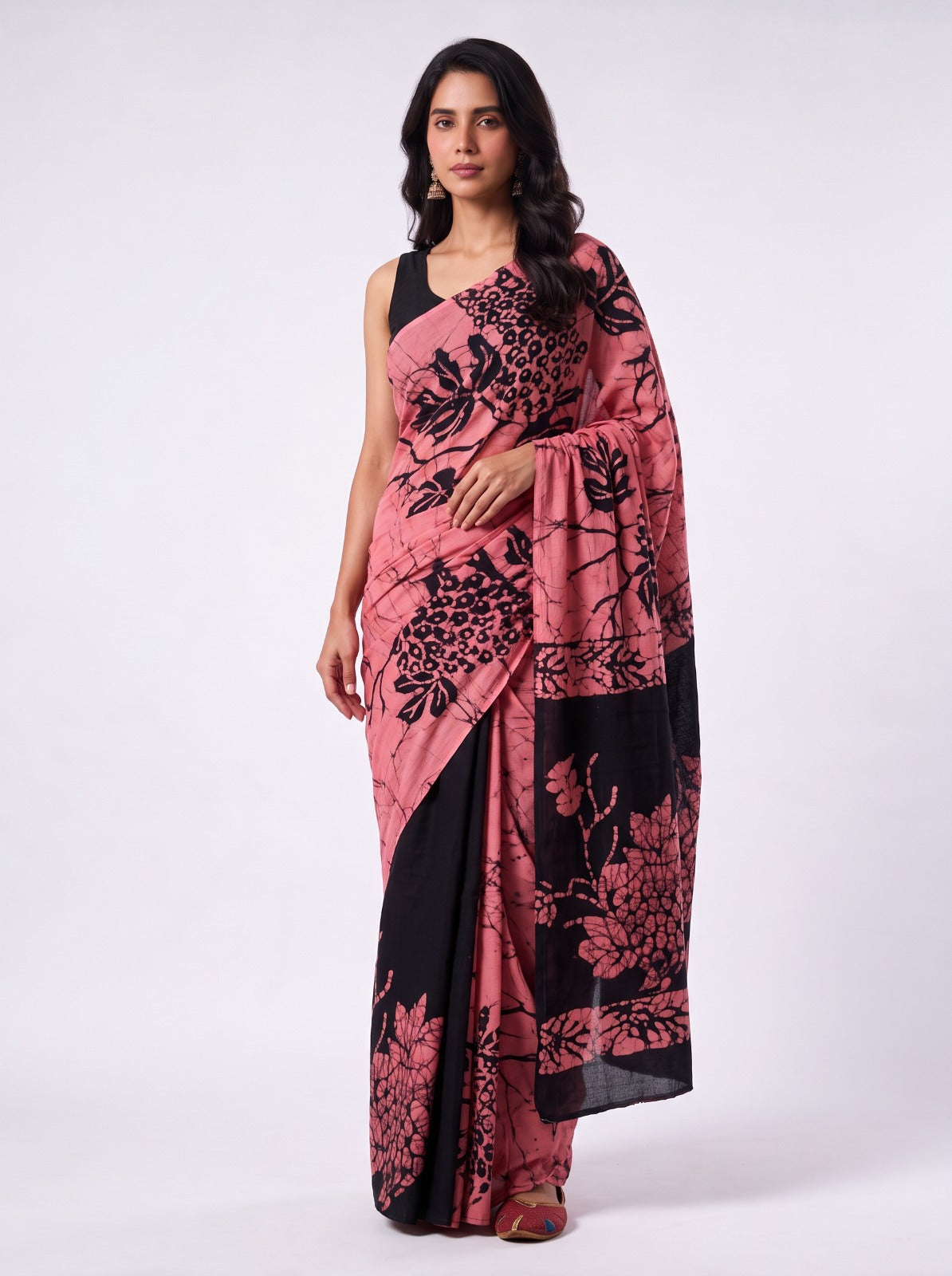 FLORAL PEACH BATIK MUL COTTON SAREE