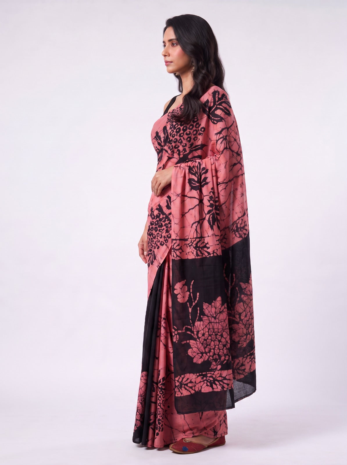 FLORAL PEACH BATIK MUL COTTON SAREE