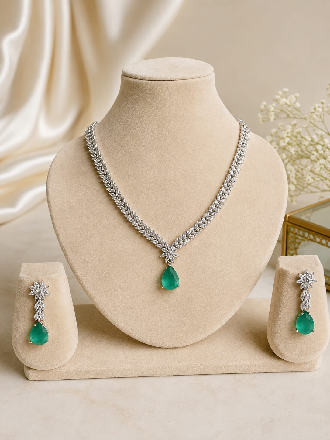 Interchangeable Pendant American Diamond Necklace With Earrings .