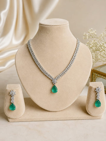 Interchangeable Pendant American Diamond Necklace With Earrings .