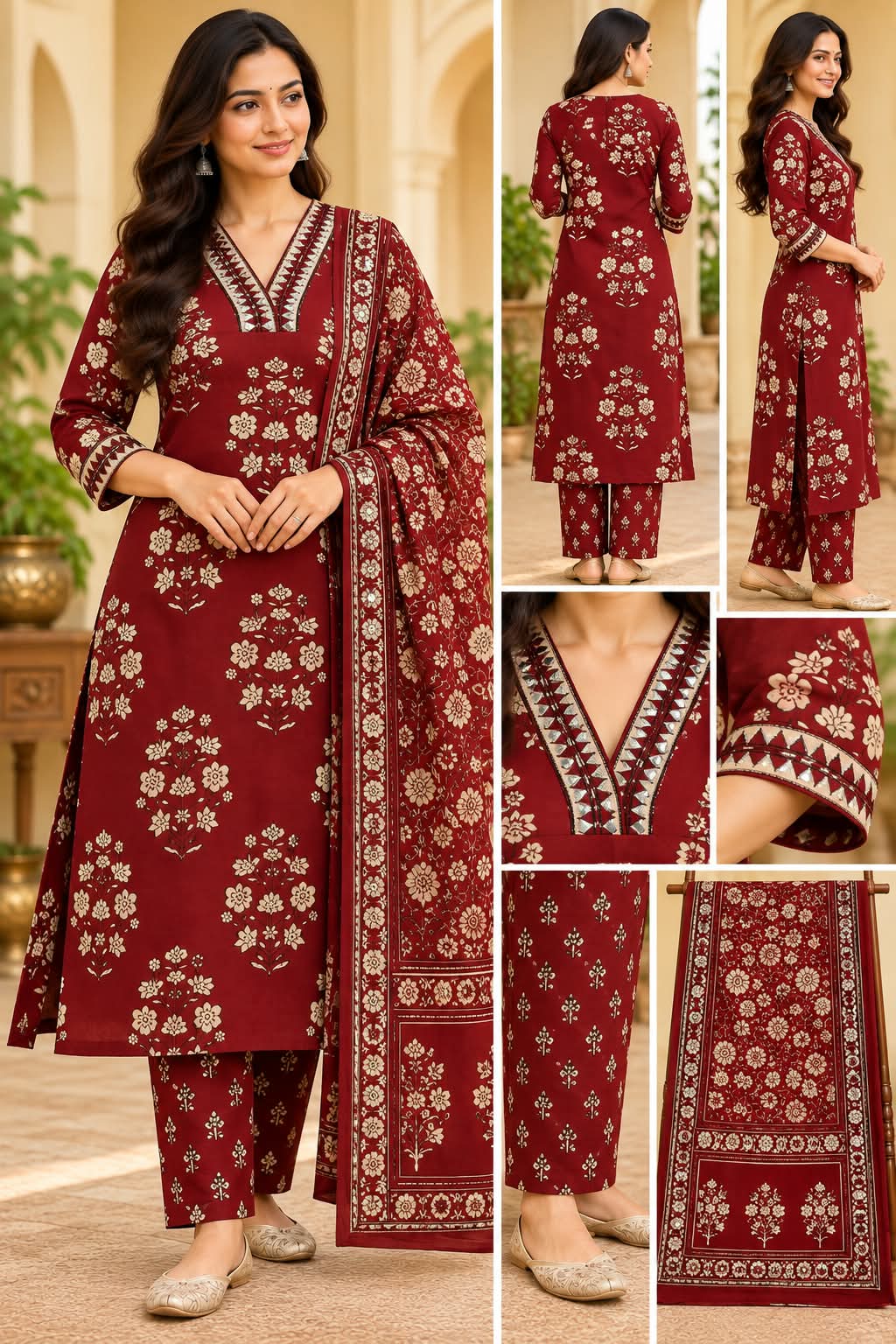 ZARIKA MAROON FLORAL CHURIDAR SET