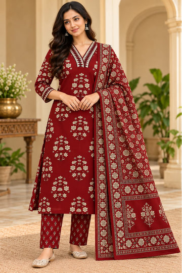 ZARIKA MAROON FLORAL CHURIDAR SET